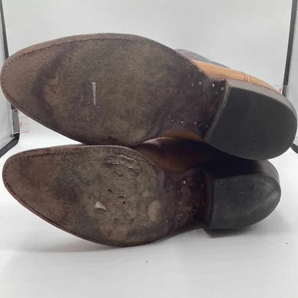 Justin‎ Leather Boots Mens 9.5D Style20794 USA Vintage 1970's-1980's Tan & Black